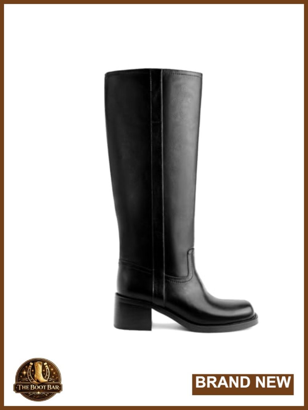 Faux Leather Knee High Boots Square Toe Block Heel Pull On Wide Calf